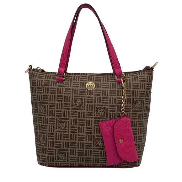 Anne Klein Alex Varsity Tan and Pink Tote Bag - Picture 1 of 11
